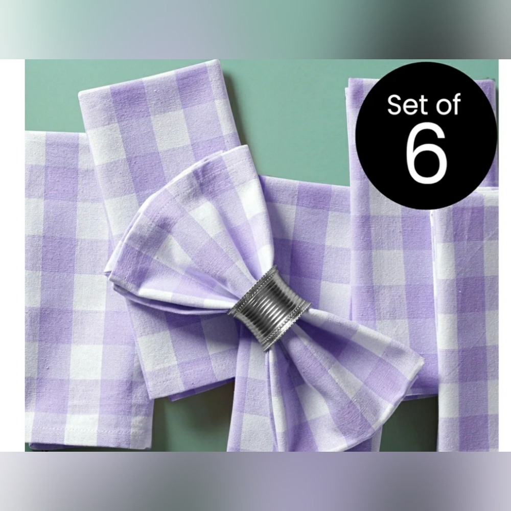 Cottoniva Lavender and White Checkered Napkins Set - Picture 3 of 6